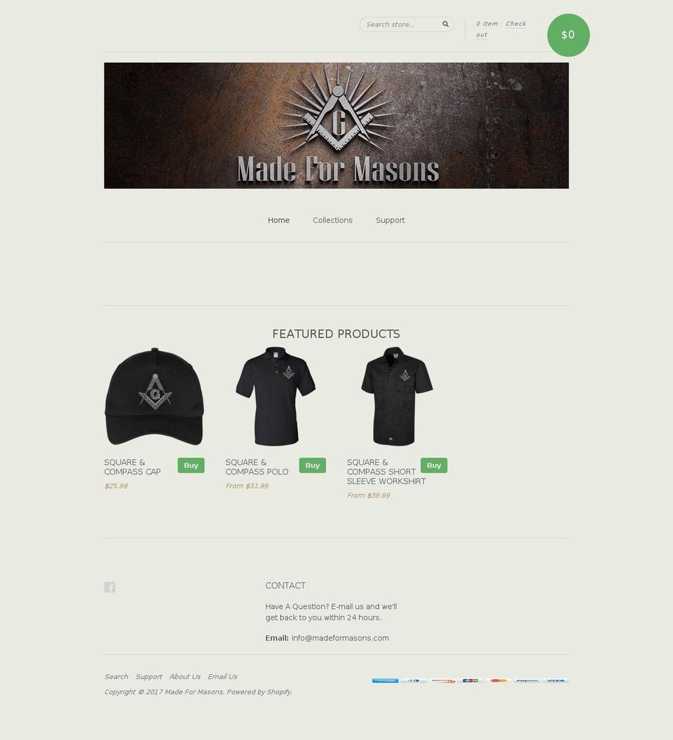 madeformasons.com shopify website screenshot