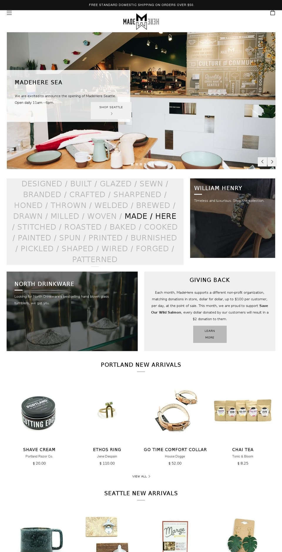 madeheresea.com — Shopify storefront screenshot
