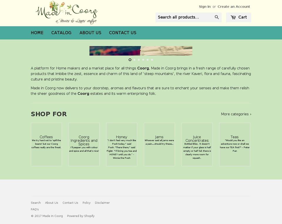 madeincoorg.com shopify website screenshot