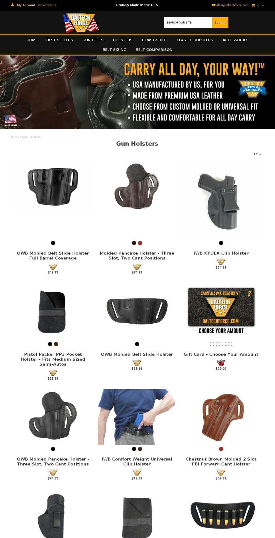 madeinusaholsters.com — Shopify storefront screenshot