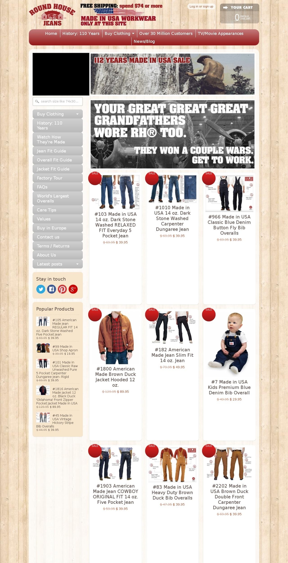 madeinusapants.com — Shopify storefront screenshot