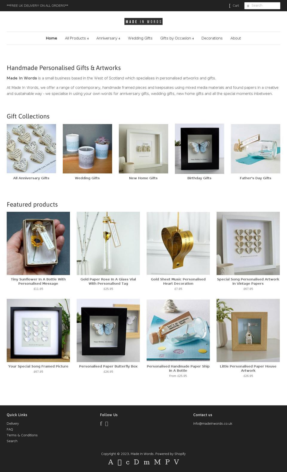 madeinwords.co.uk shopify website screenshot