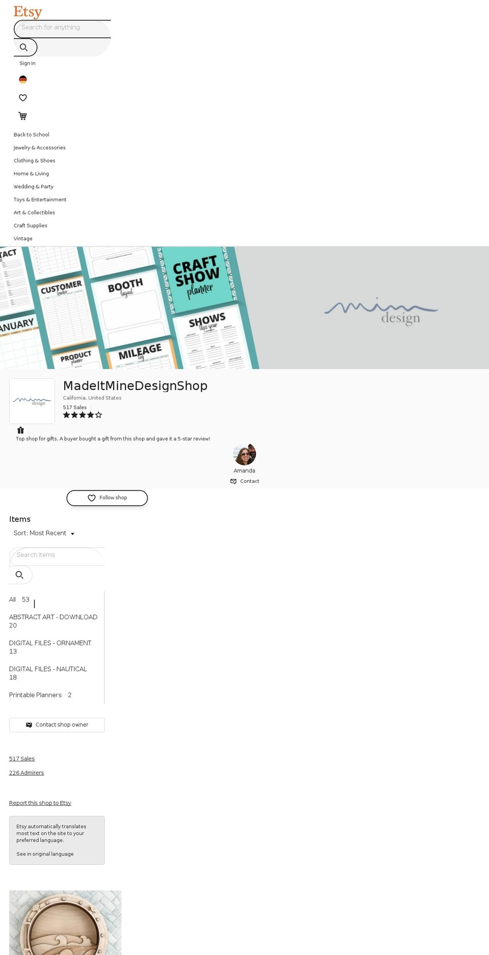 madeitminedesign.com shopify website screenshot