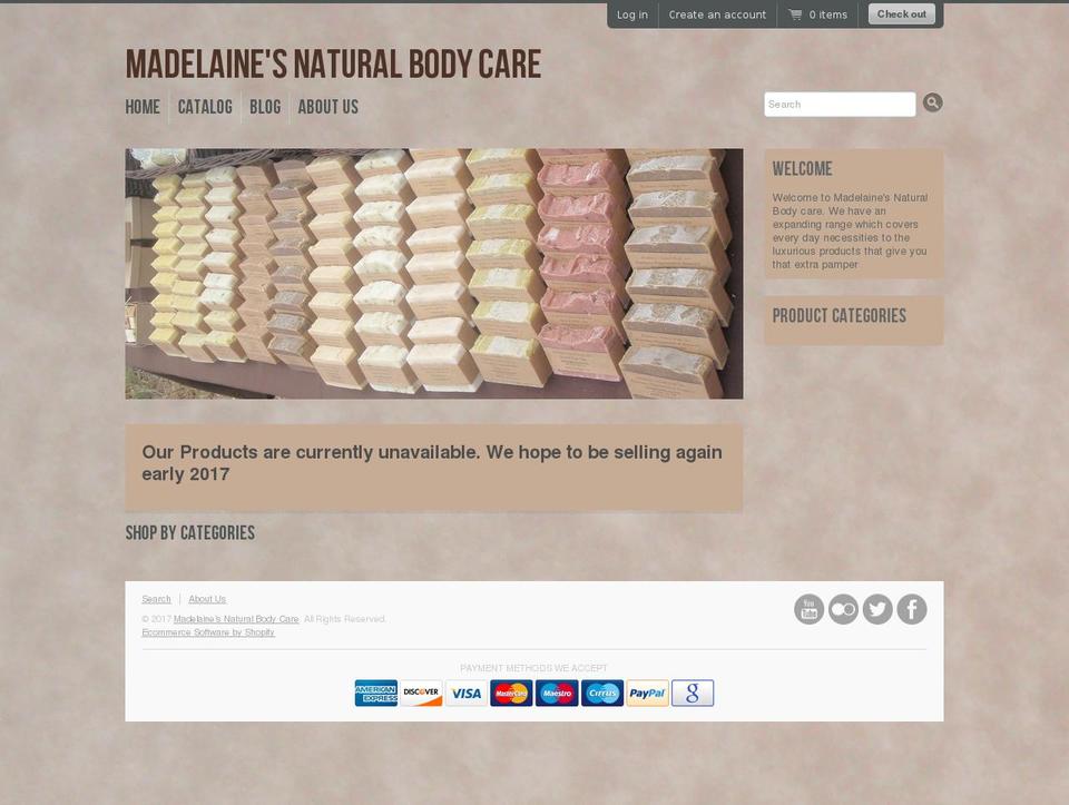 madelainesnaturalbodycare.com shopify website screenshot