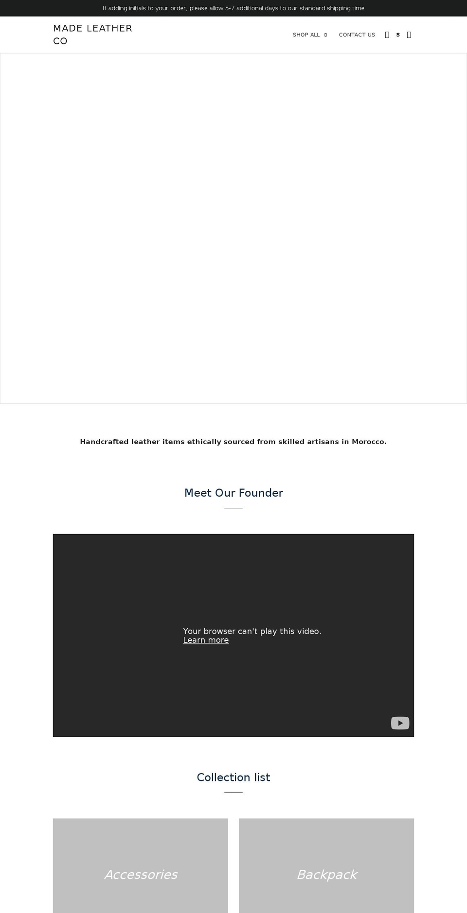 madeleathercompany.com shopify website screenshot