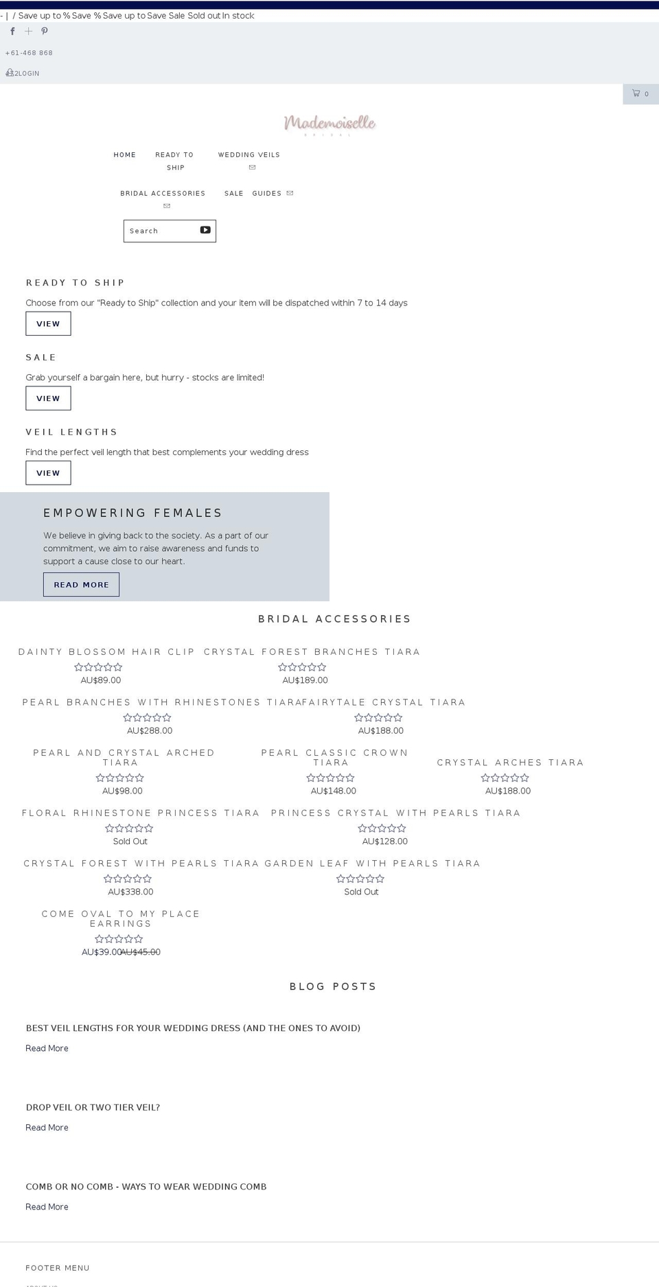 mademoisellebridal.com.au shopify website screenshot
