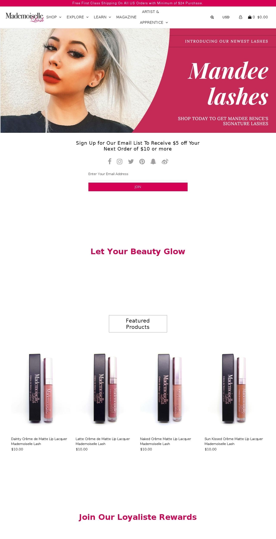 mademoisellelash.com shopify website screenshot