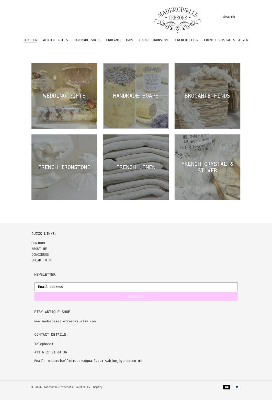 mademoiselletresors.com shopify website screenshot