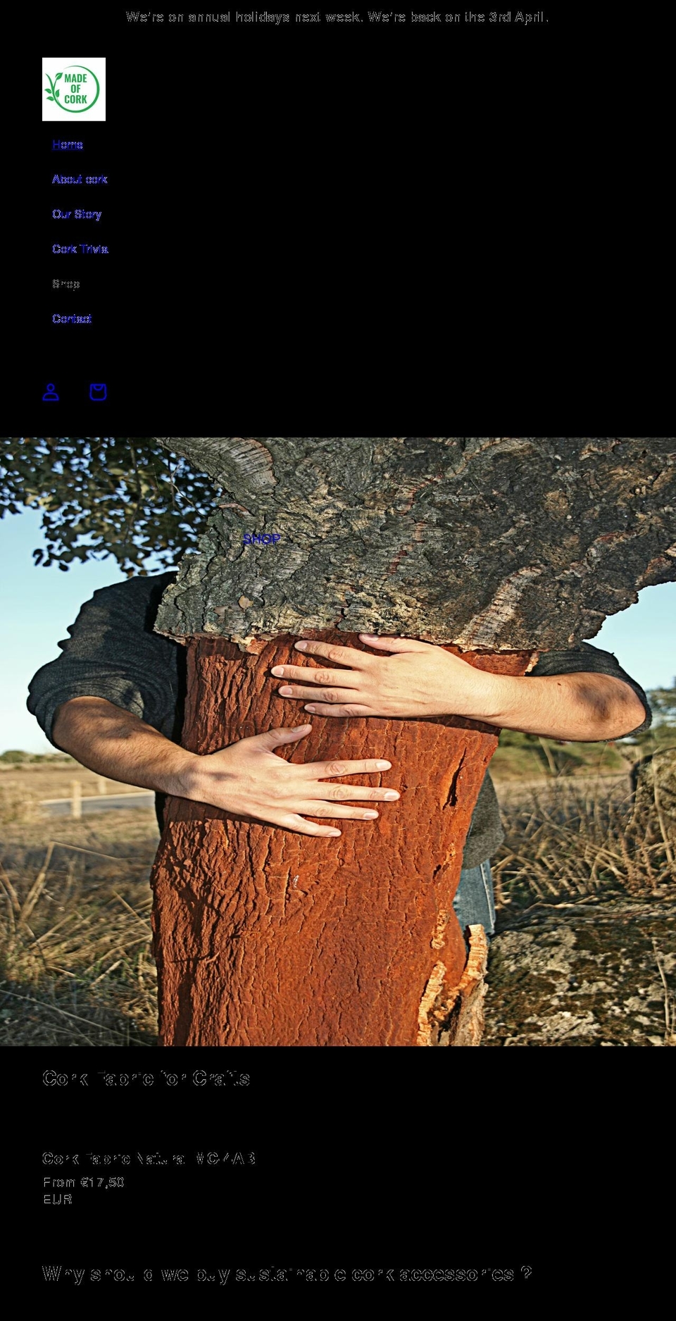 madeofcork.com shopify website screenshot