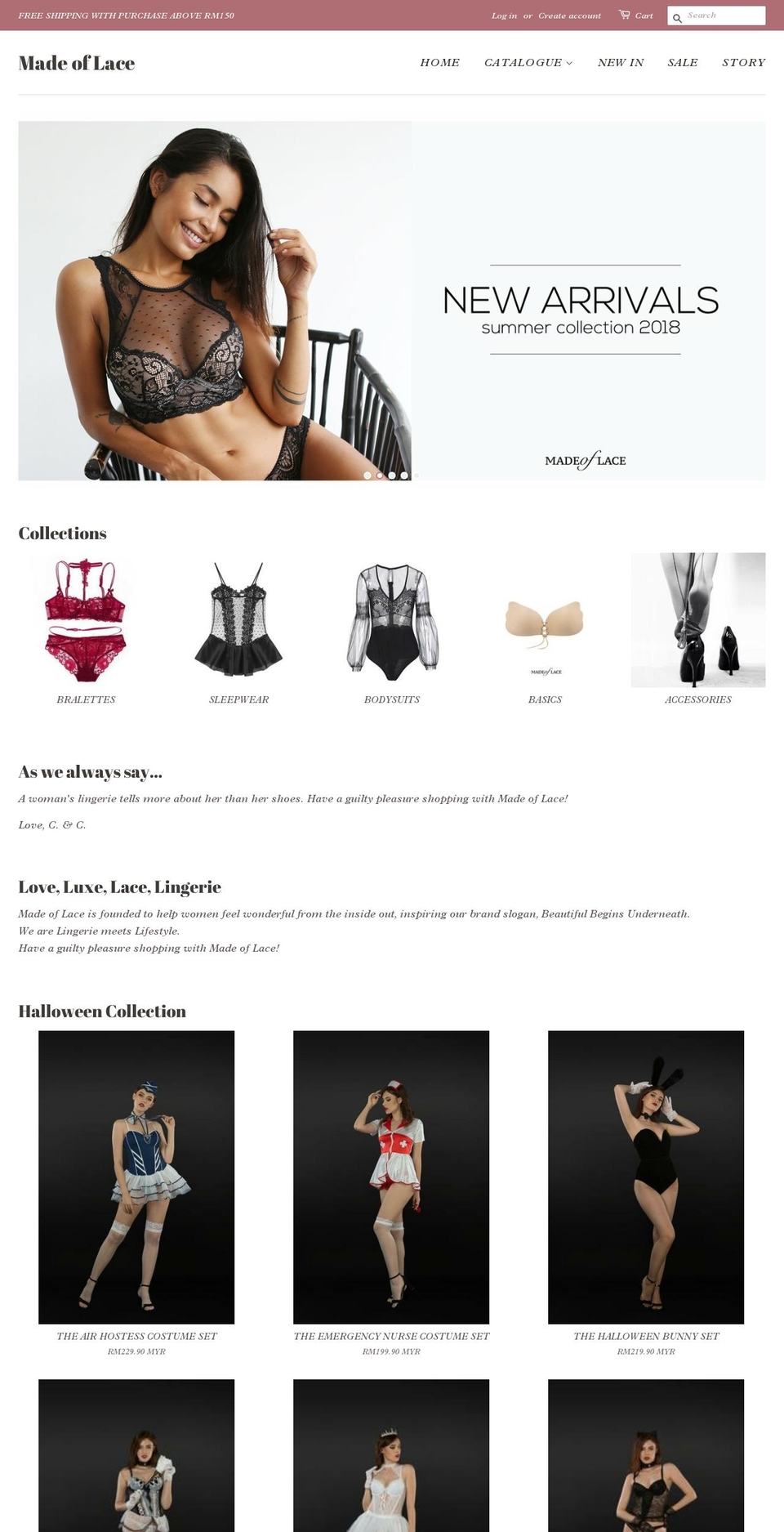 madeoflace.com — Shopify storefront screenshot