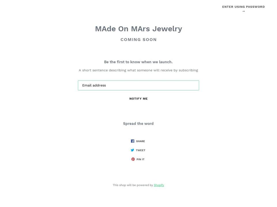 madeonmarsjewelry.com shopify website screenshot