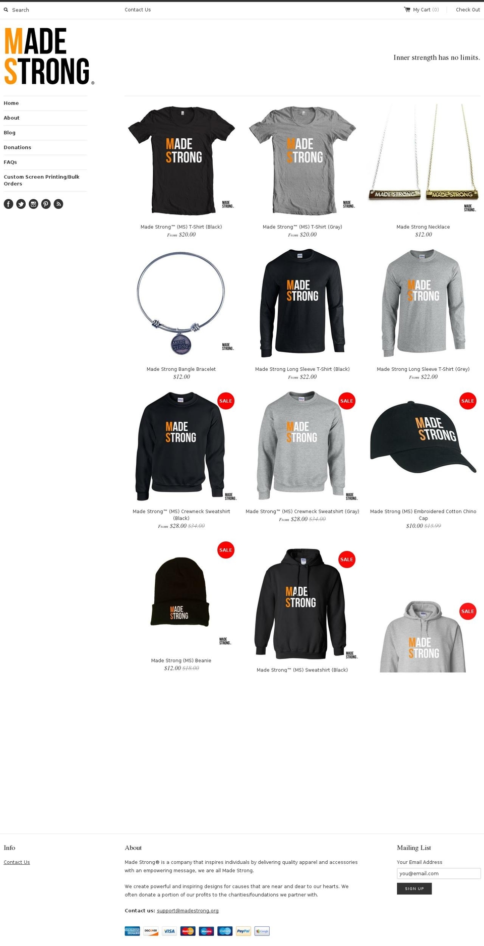 madestrong.org shopify website screenshot