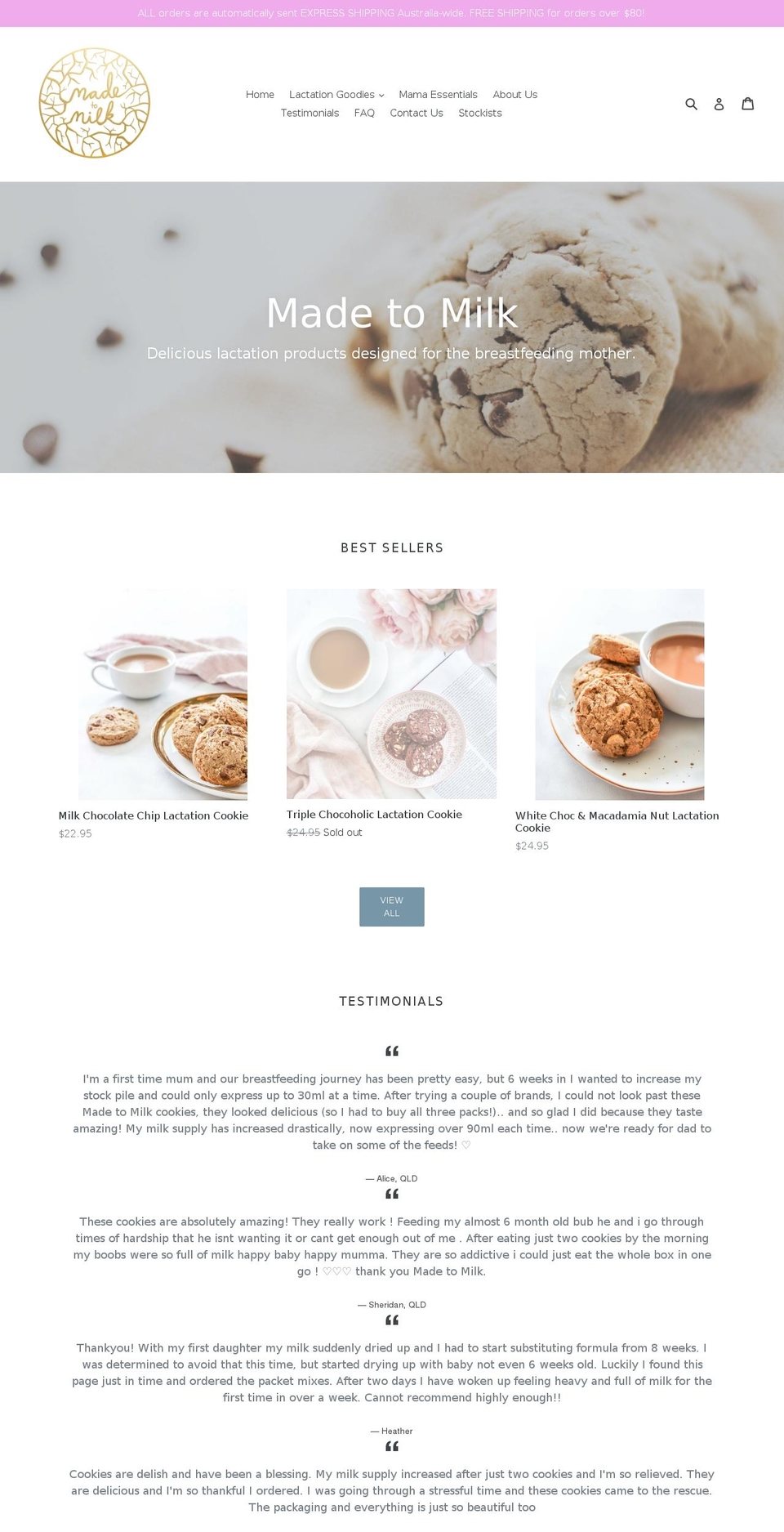 madetomilk.com.au shopify website screenshot