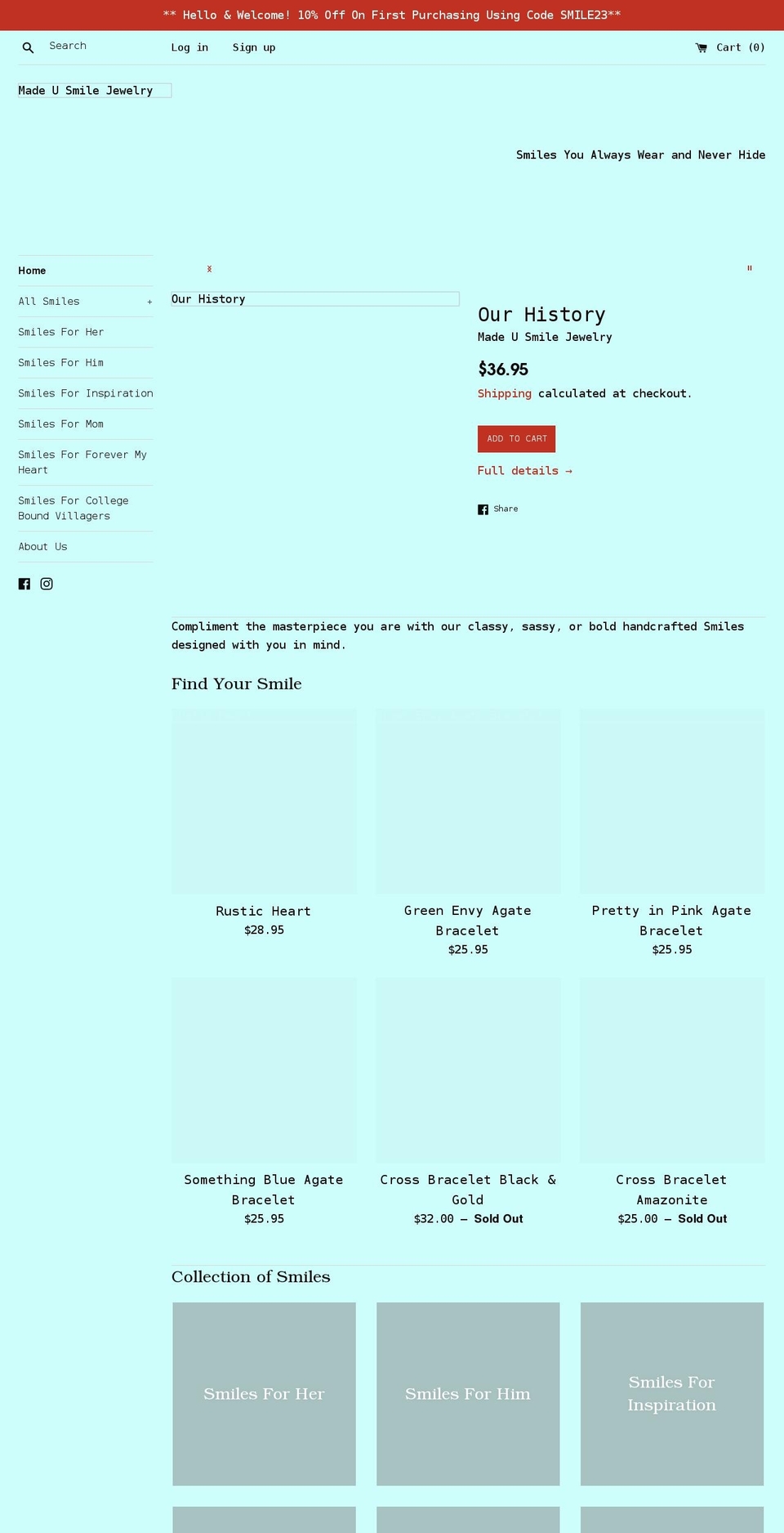 madeusmilejewelry.com shopify website screenshot