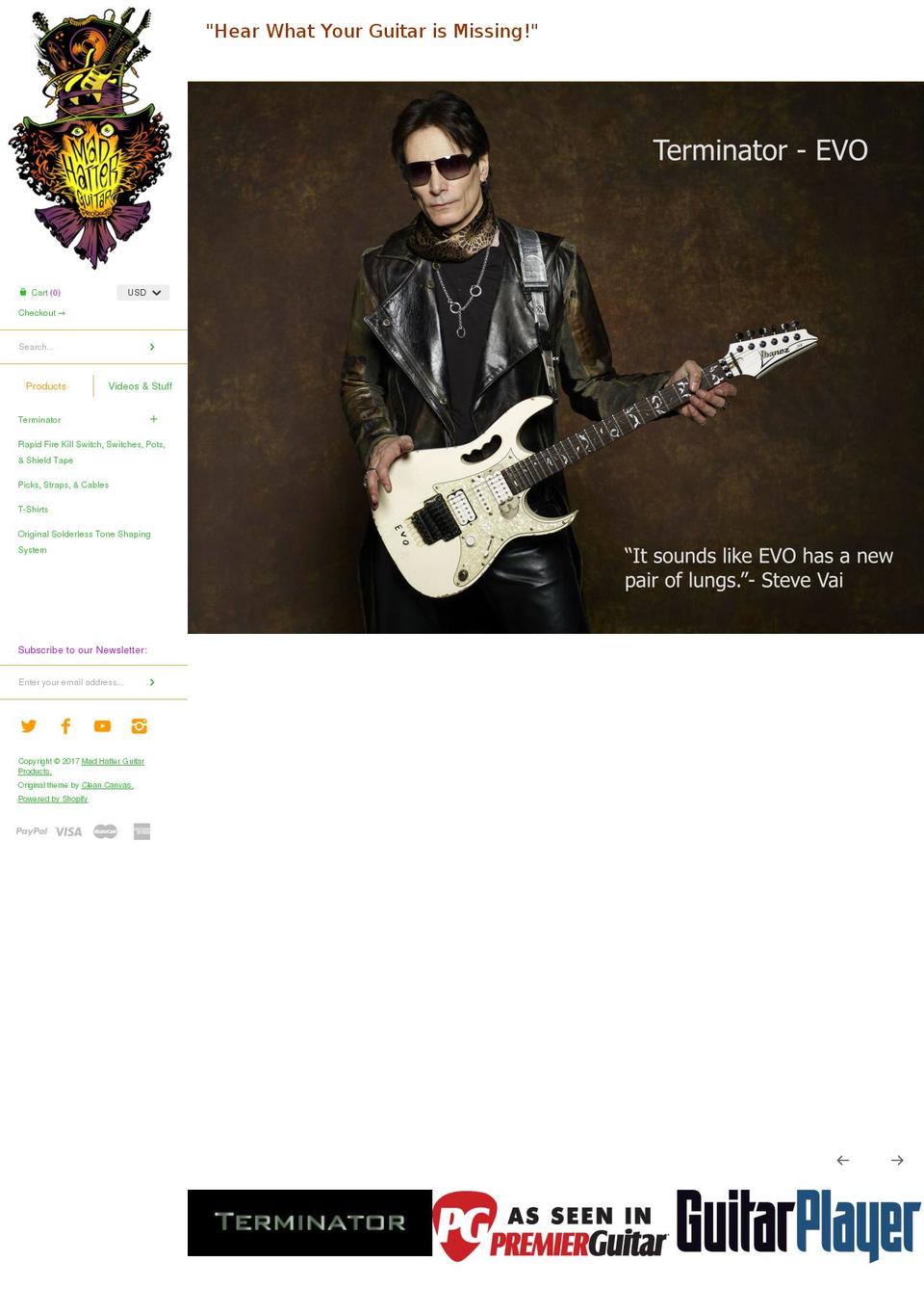 Label Shopify theme site example madhatterguitarproducts.com