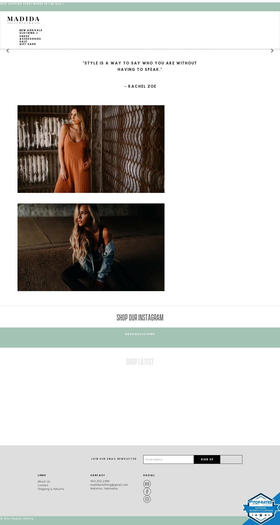 madidaclothing.com — Shopify storefront screenshot