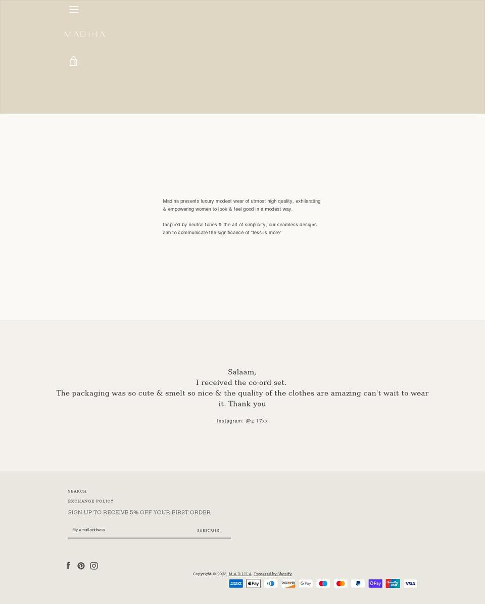 madiha.co.uk shopify website screenshot
