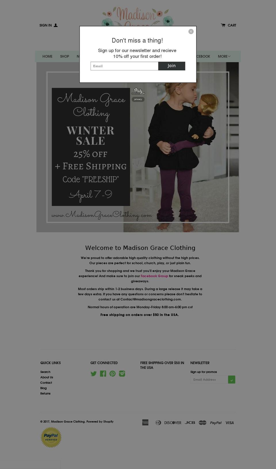 madisongraceclothing.com shopify website screenshot