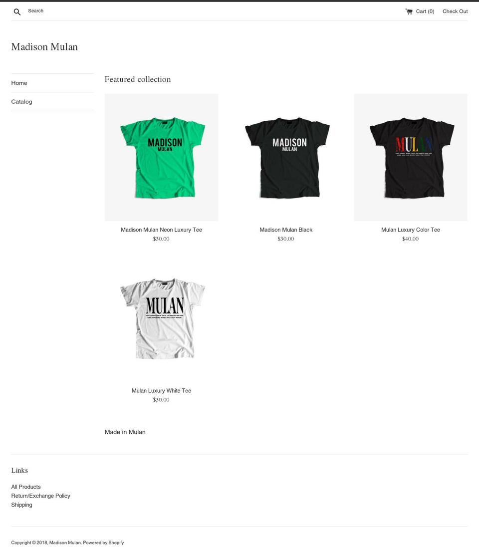 madisonmulan.com — Shopify storefront screenshot