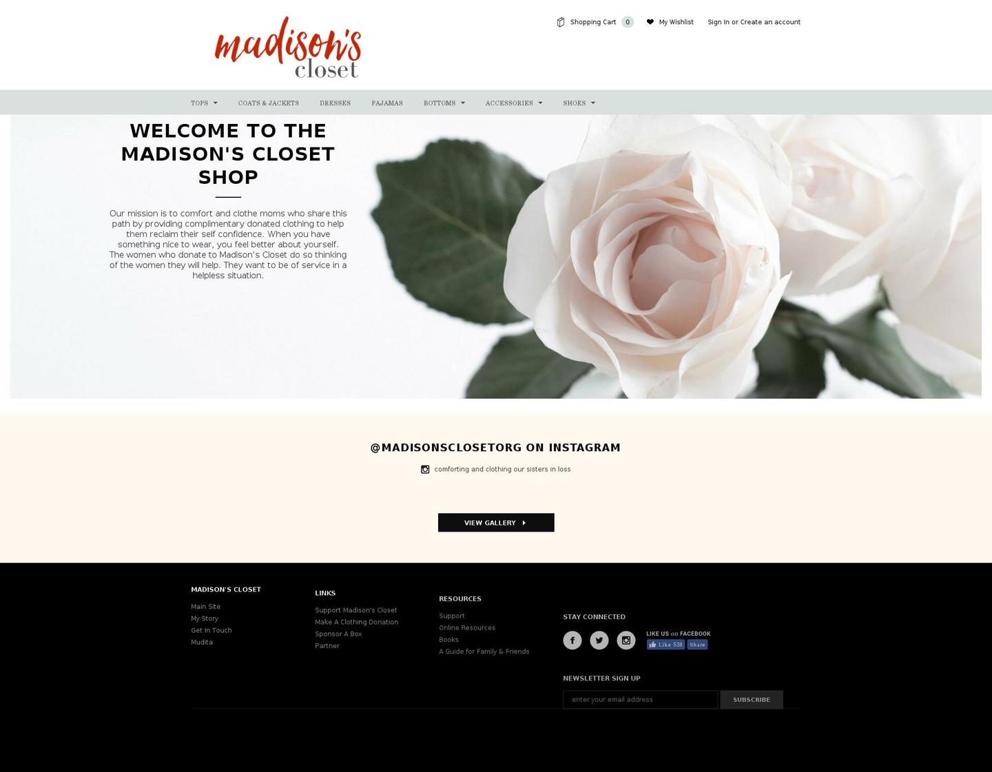 madisonsclosetshop.org shopify website screenshot