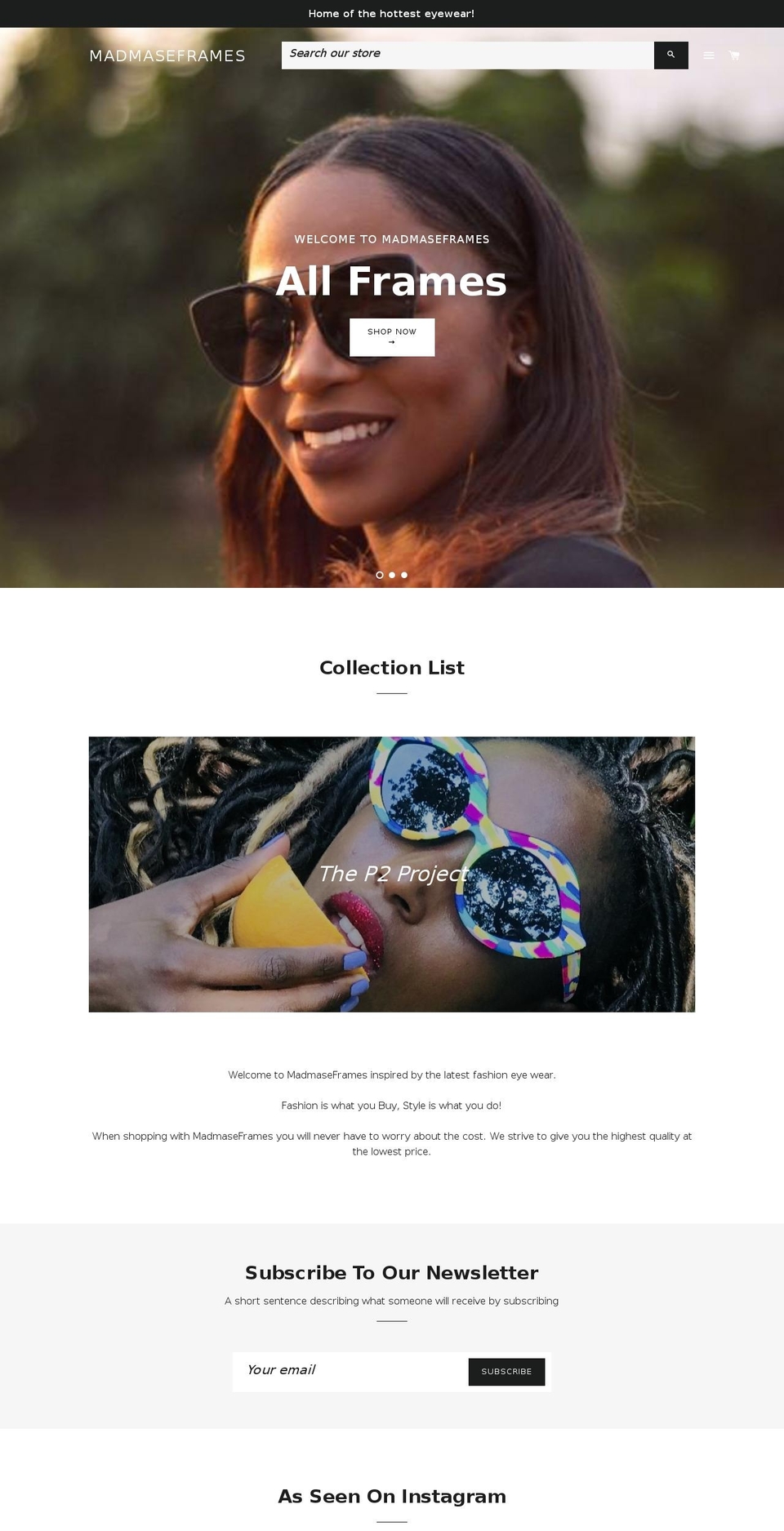 madmaseframes.com shopify website screenshot