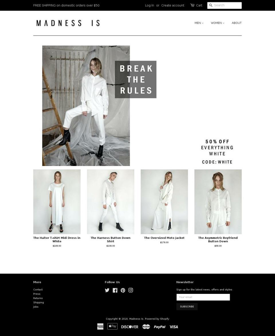 madnessisthisclothing.com — Shopify storefront screenshot