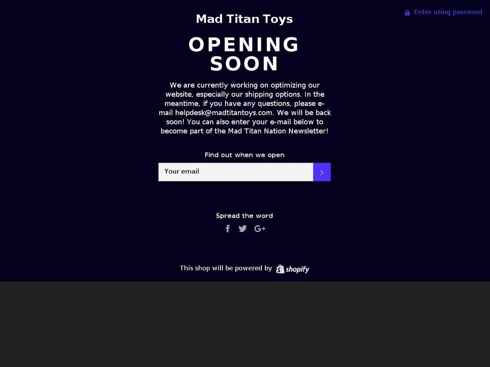 madtitantoys.com — Shopify storefront screenshot