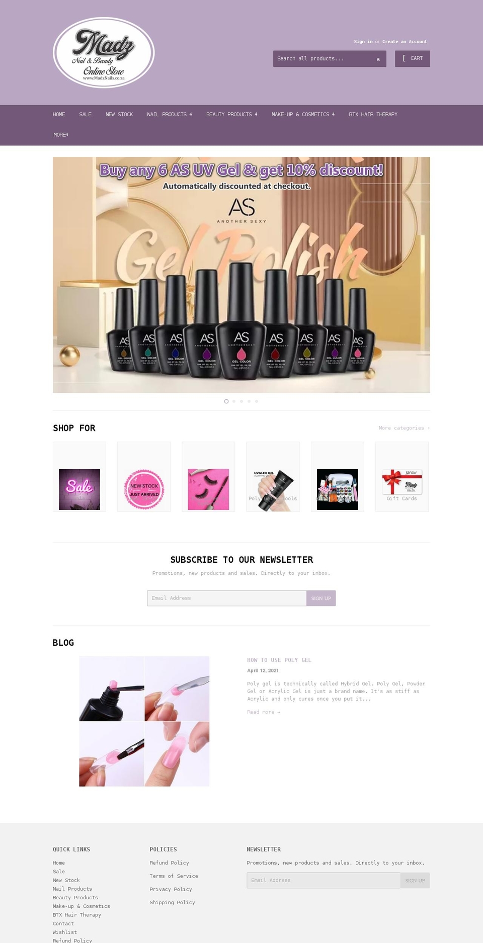 madznails.co.za shopify website screenshot