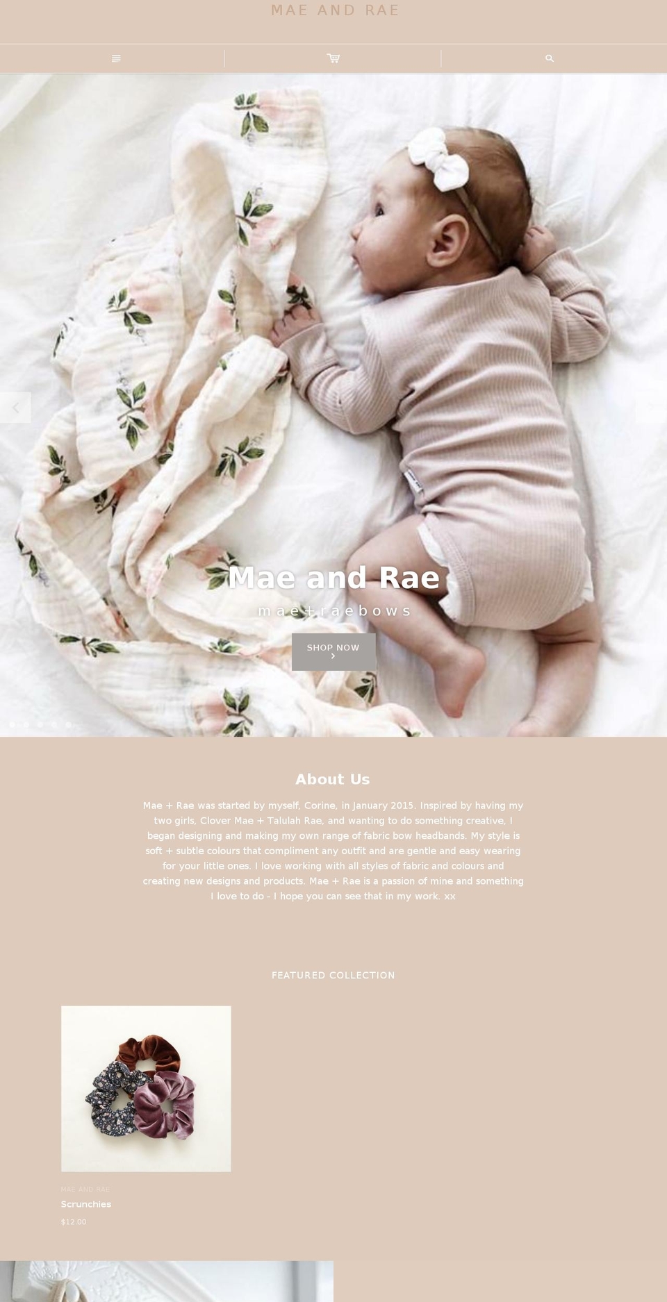 maeandraebows.com shopify website screenshot