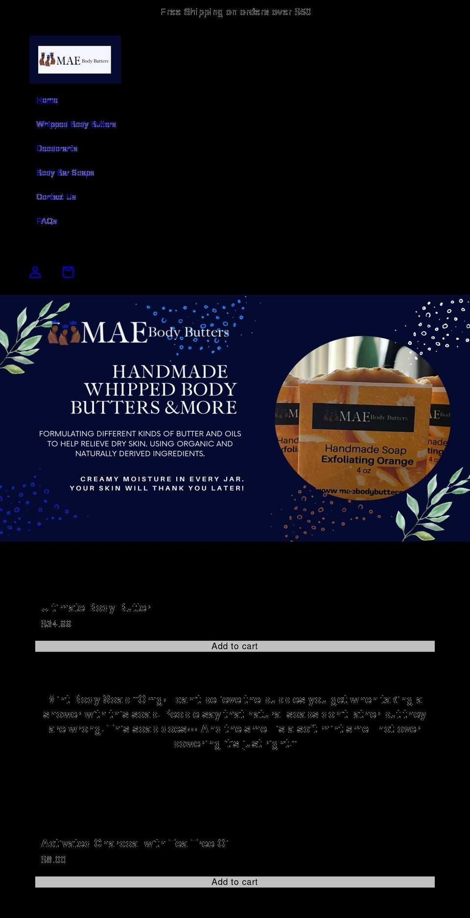 maebodybutters.com shopify website screenshot