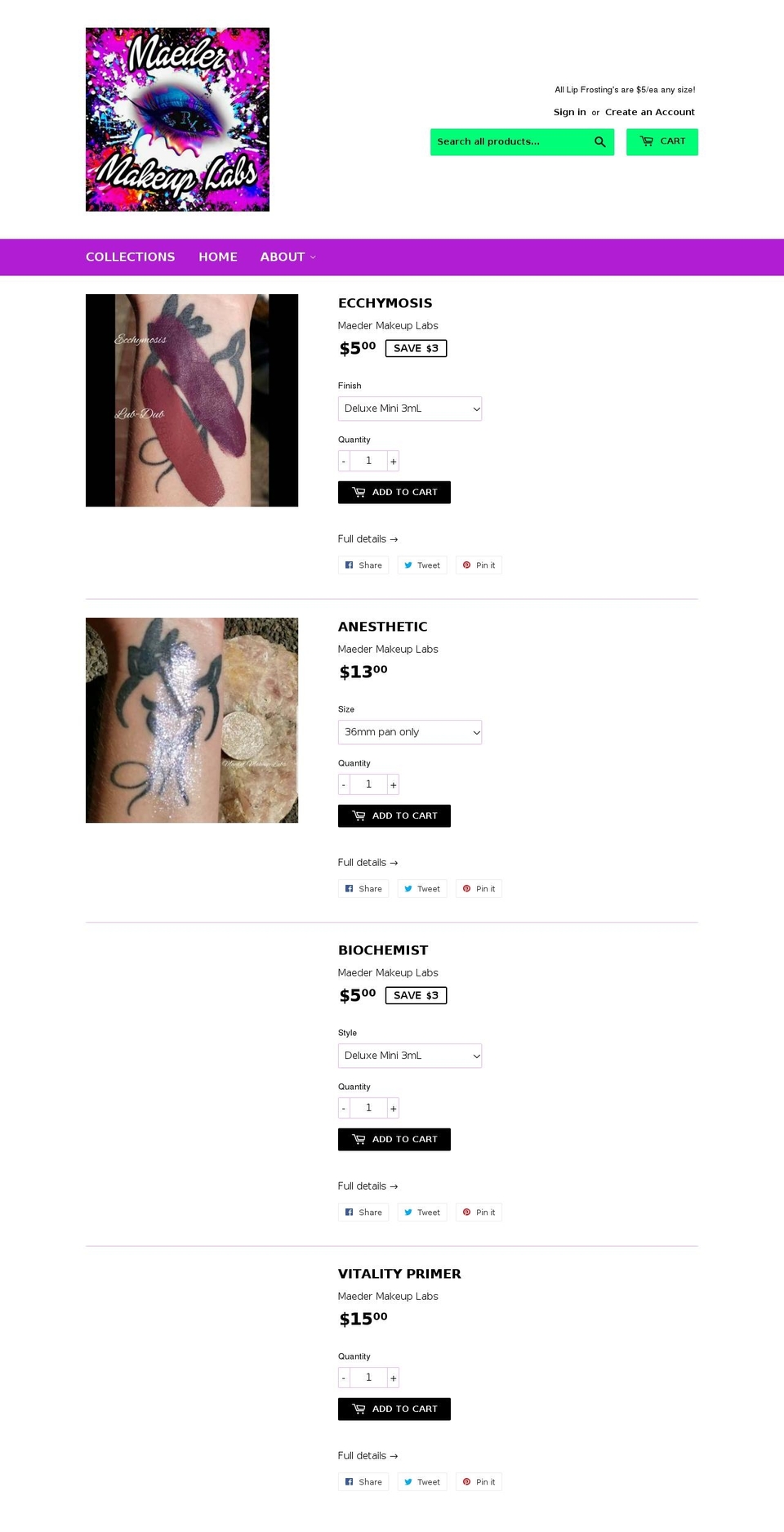 maedermakeuplabs.com — Shopify storefront screenshot