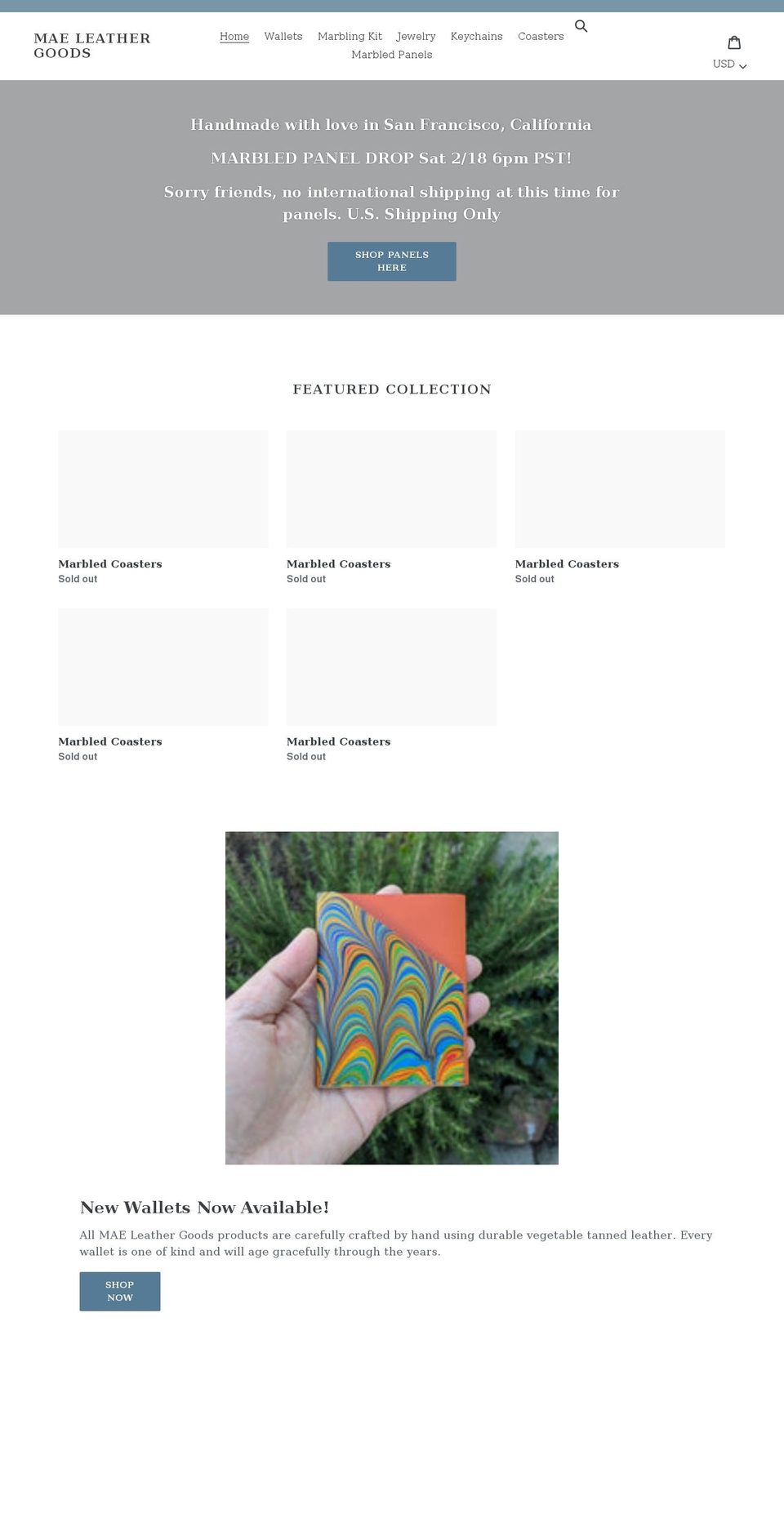 maeleathergoods.com shopify website screenshot