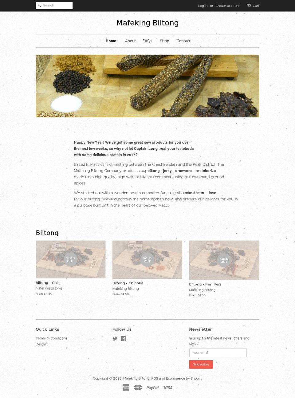 mafekingbiltong.co.uk shopify website screenshot