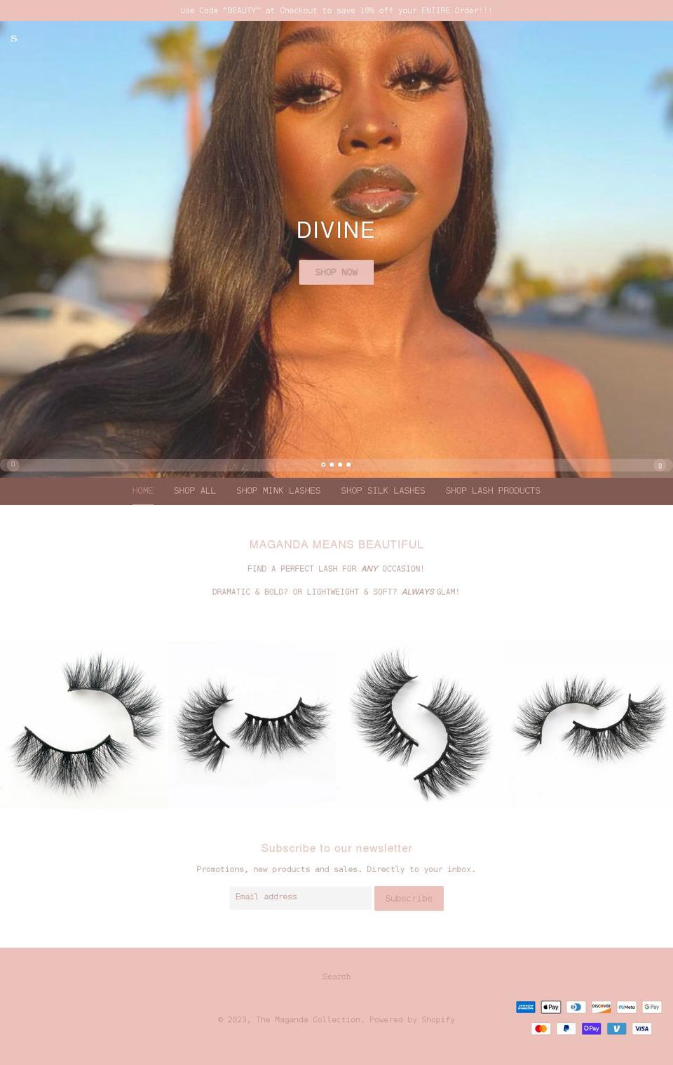magandalashes.com shopify website screenshot