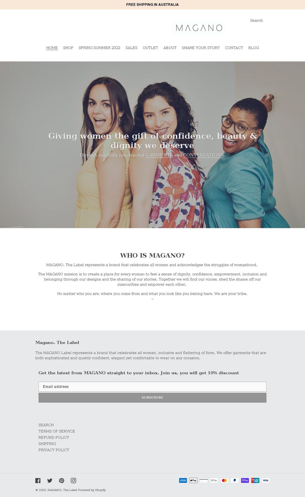 maganothelabel.com shopify website screenshot