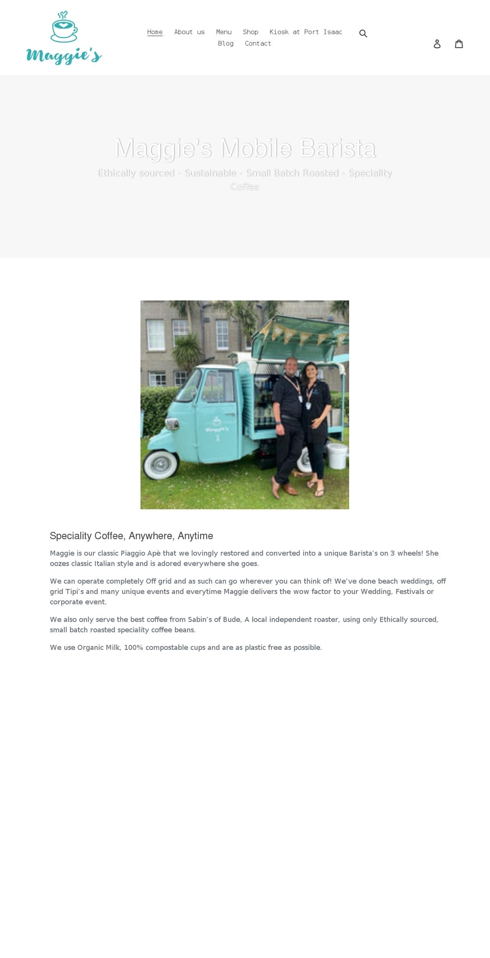 maggiesmobilebarista.com shopify website screenshot