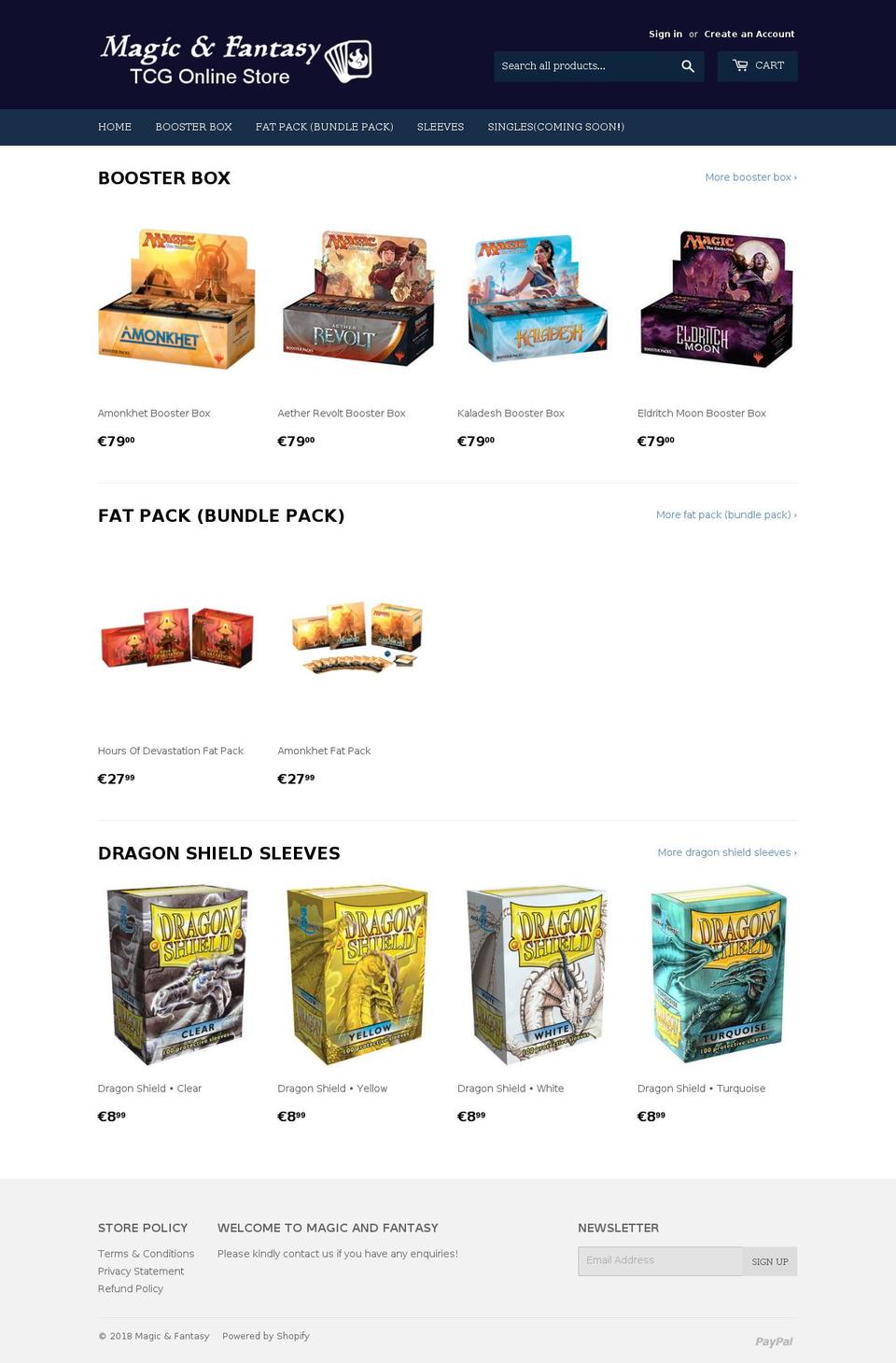 magicandfantasy.com — Shopify storefront screenshot