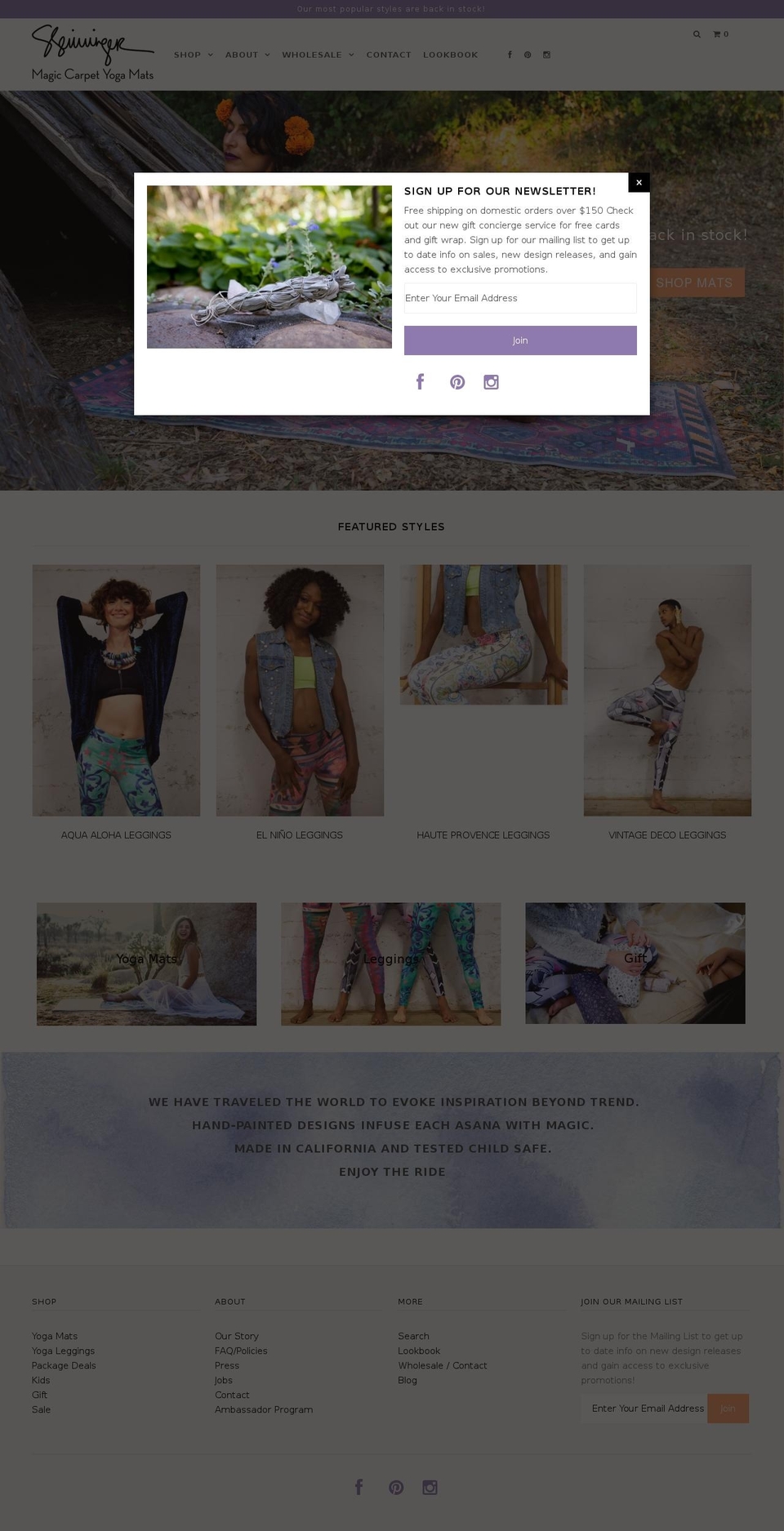 magiccarpetyogamats.com shopify website screenshot