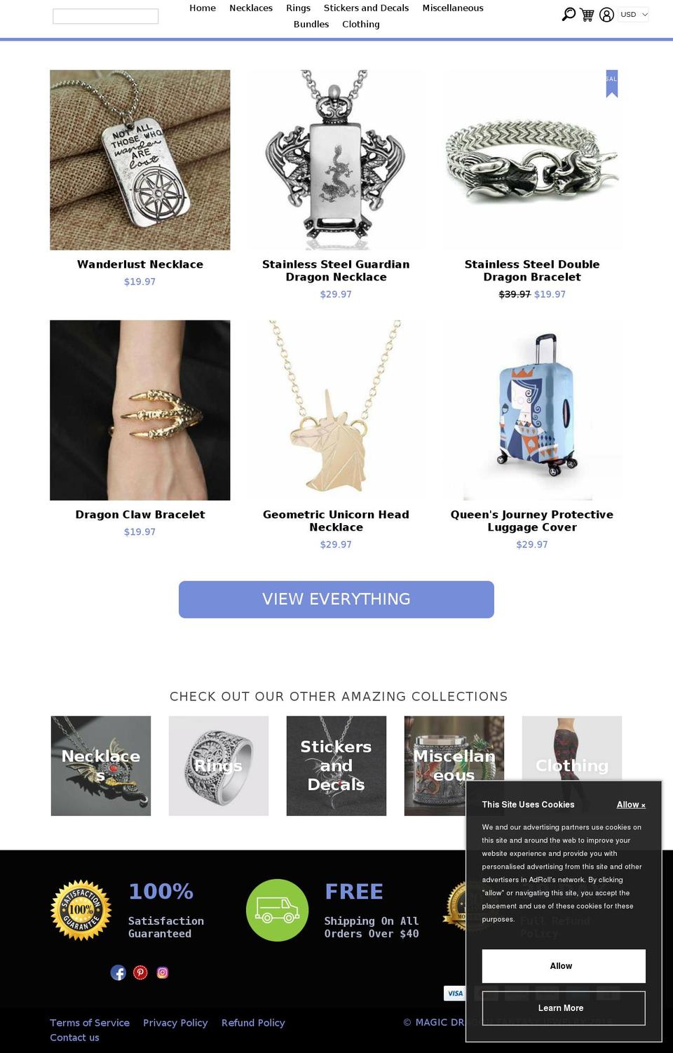 magicdragonfantasyjewelry.com shopify website screenshot
