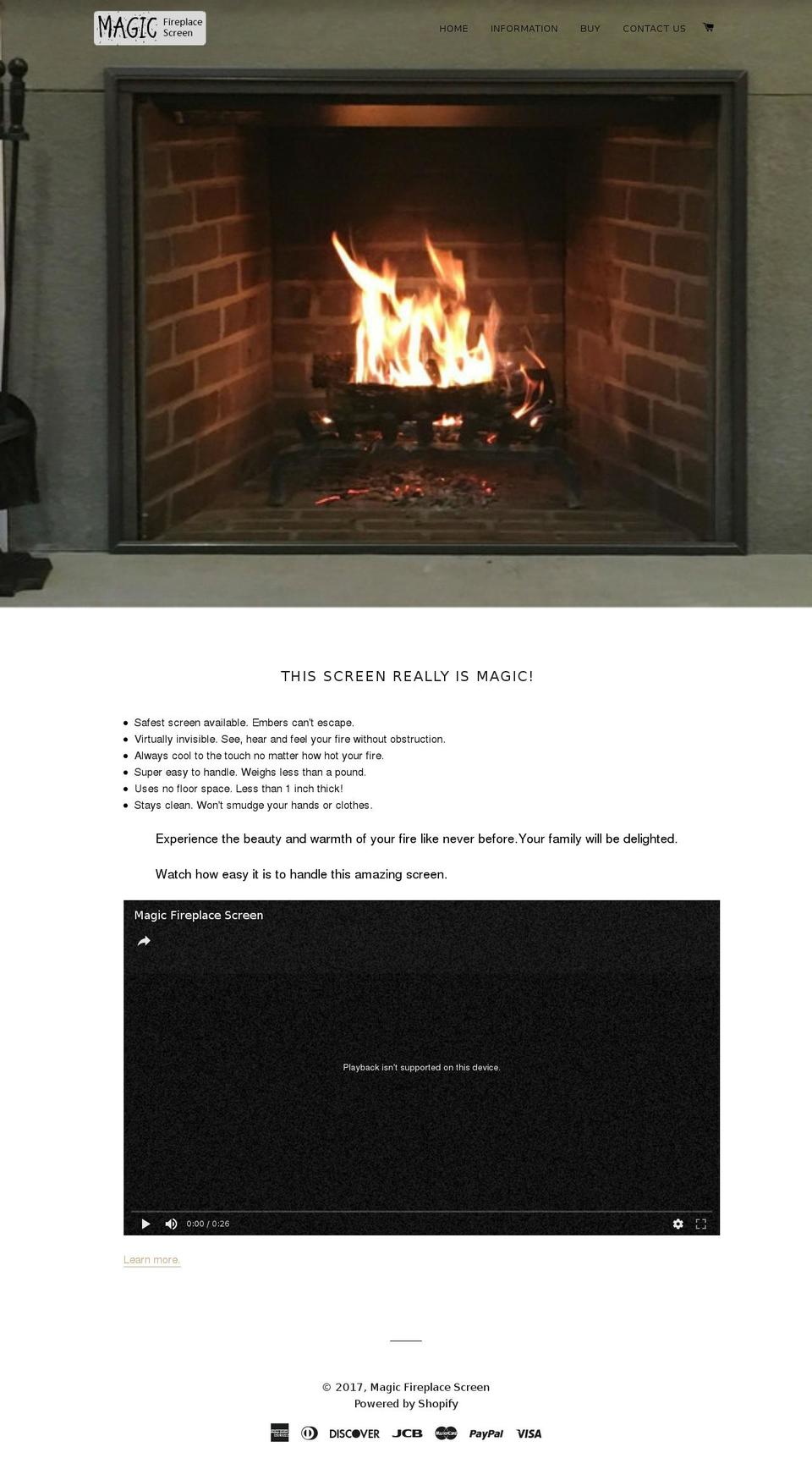 magicfireplacescreen.com shopify website screenshot