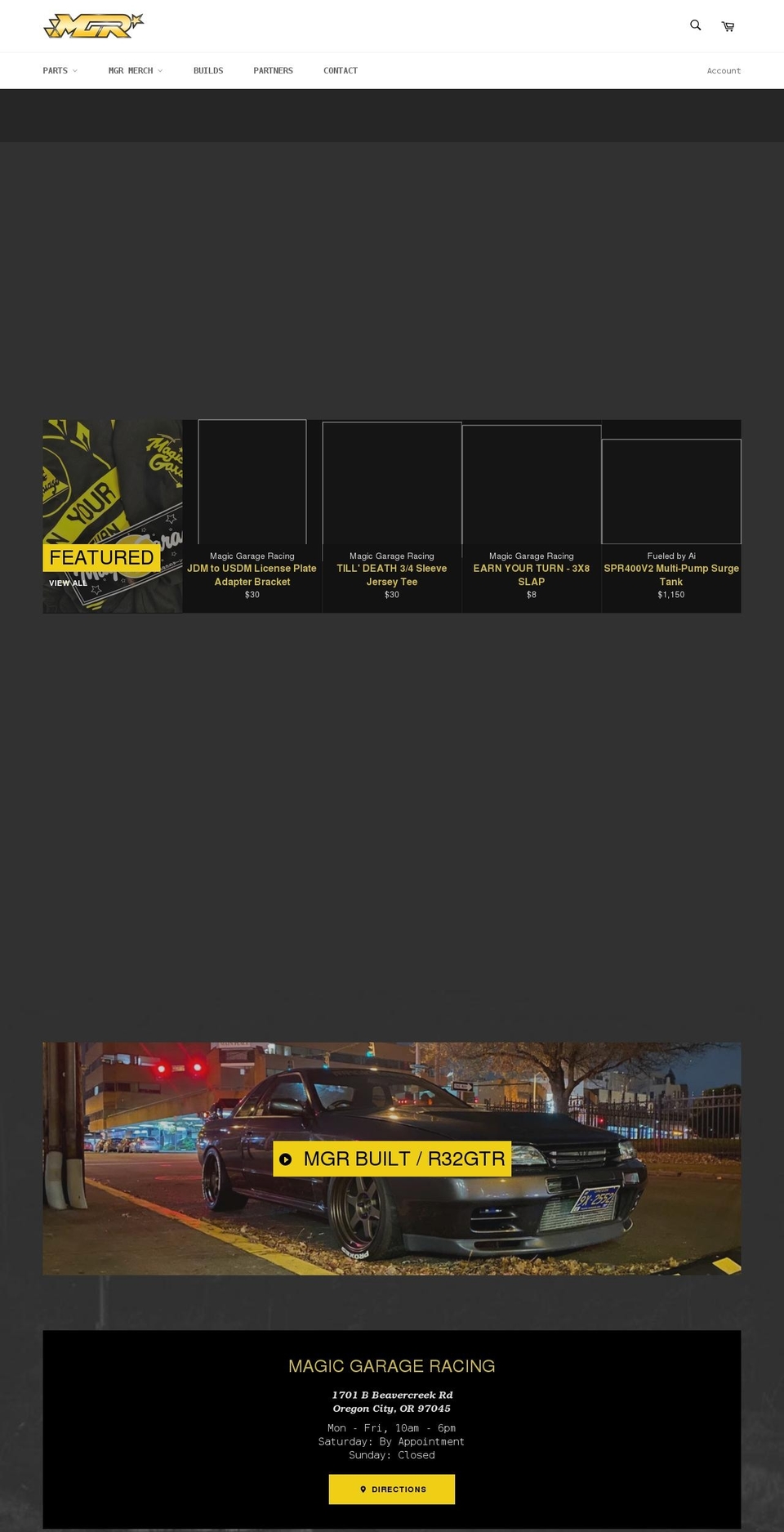 magicgarage.racing shopify website screenshot