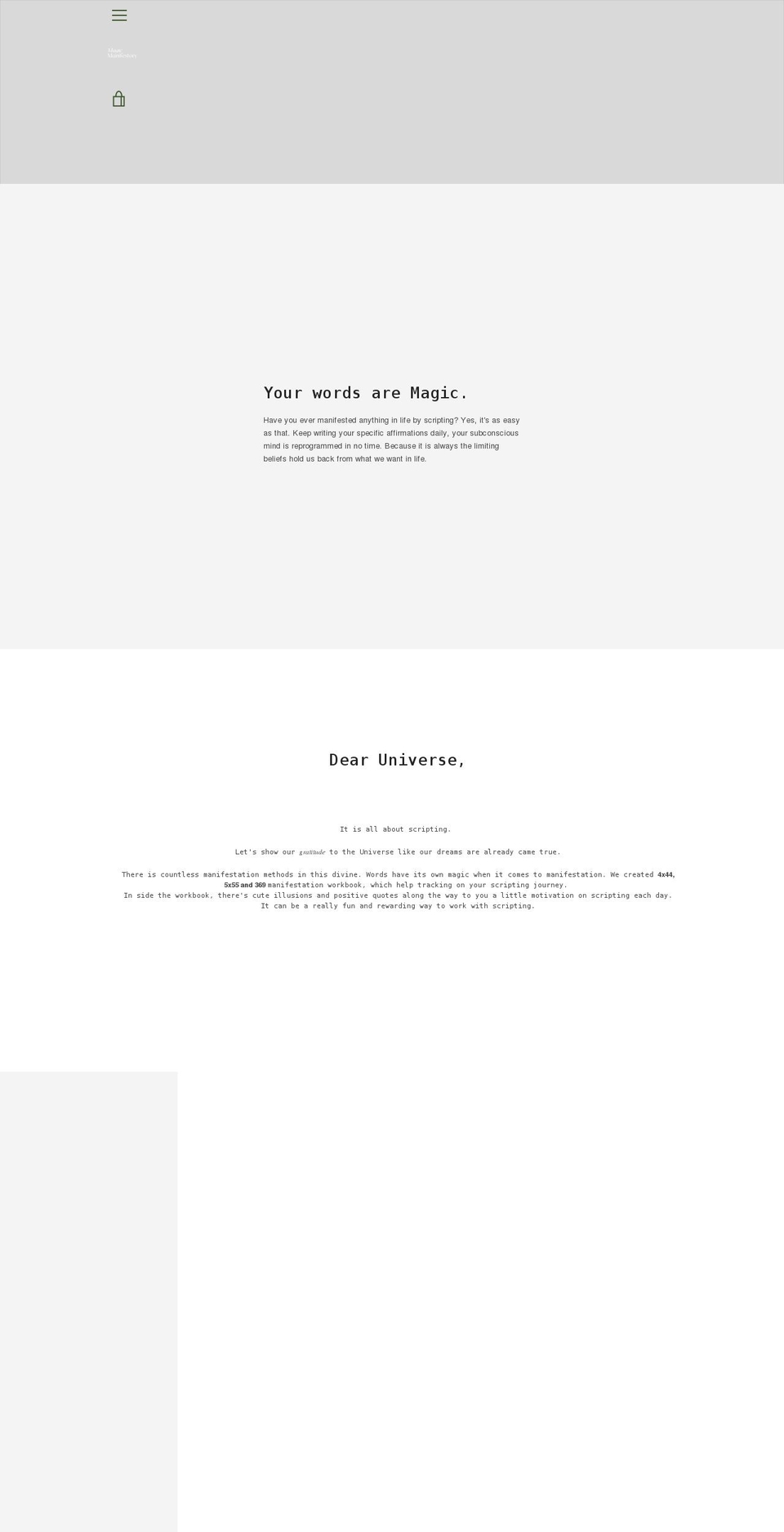 magicmanifestory.com shopify website screenshot