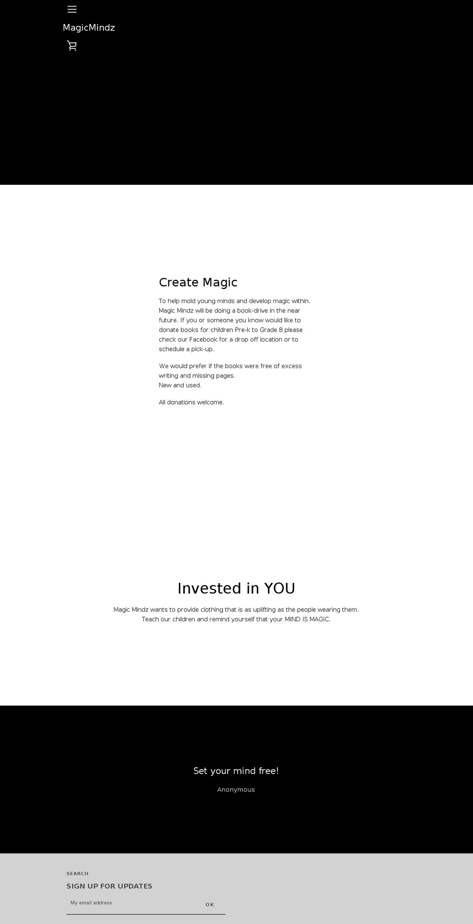 magicmindzbrand.com — Shopify storefront screenshot
