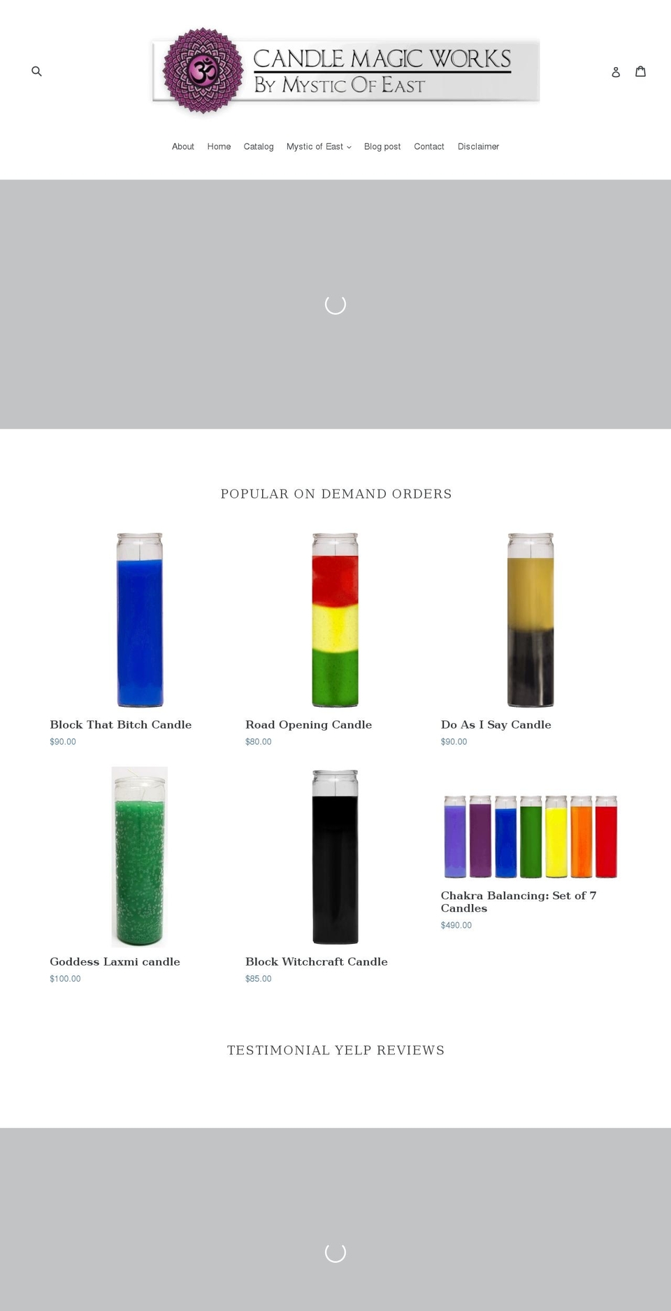 magicspellsandcandles.com — Shopify storefront screenshot