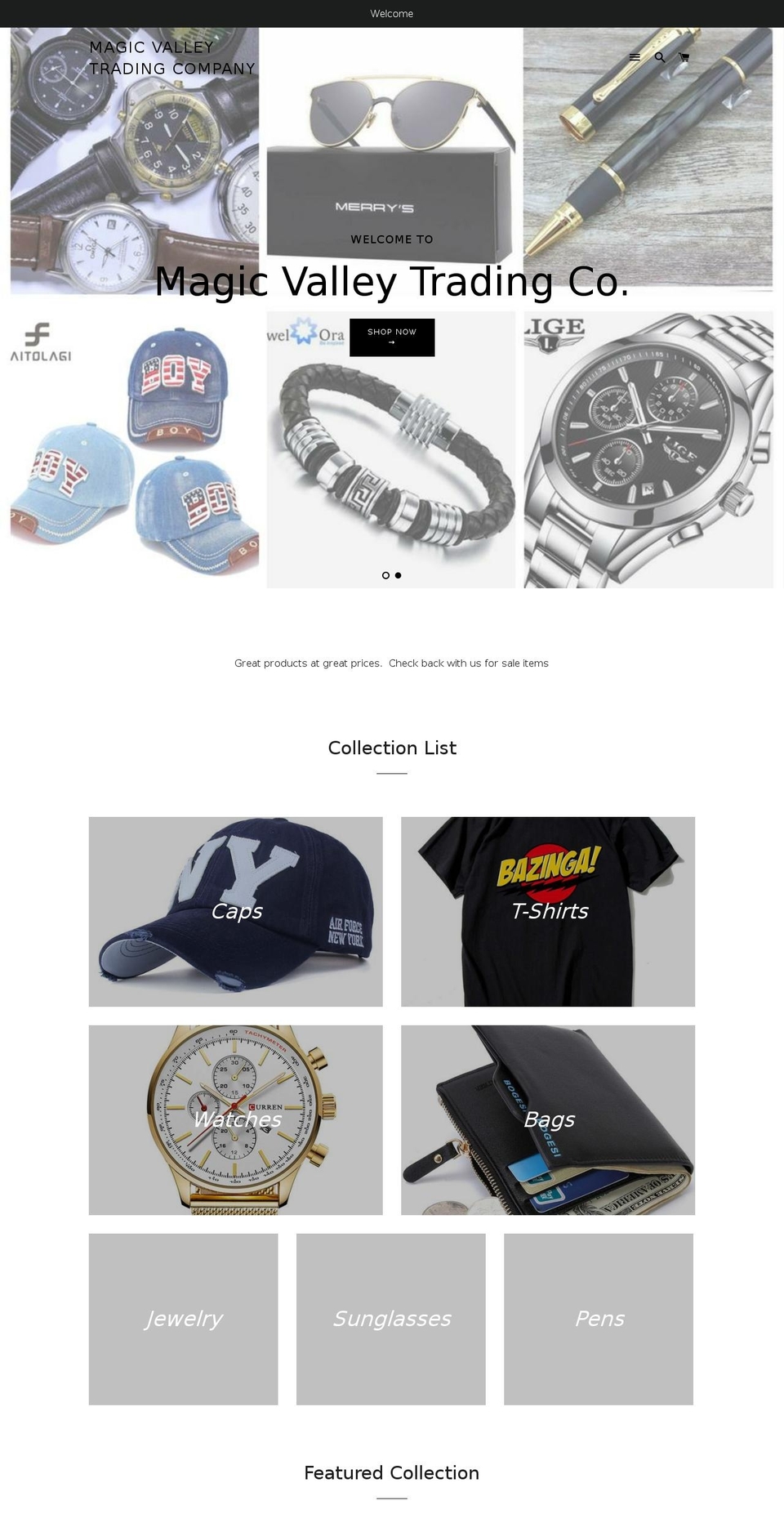 magicvalleytrading.com — Shopify storefront screenshot