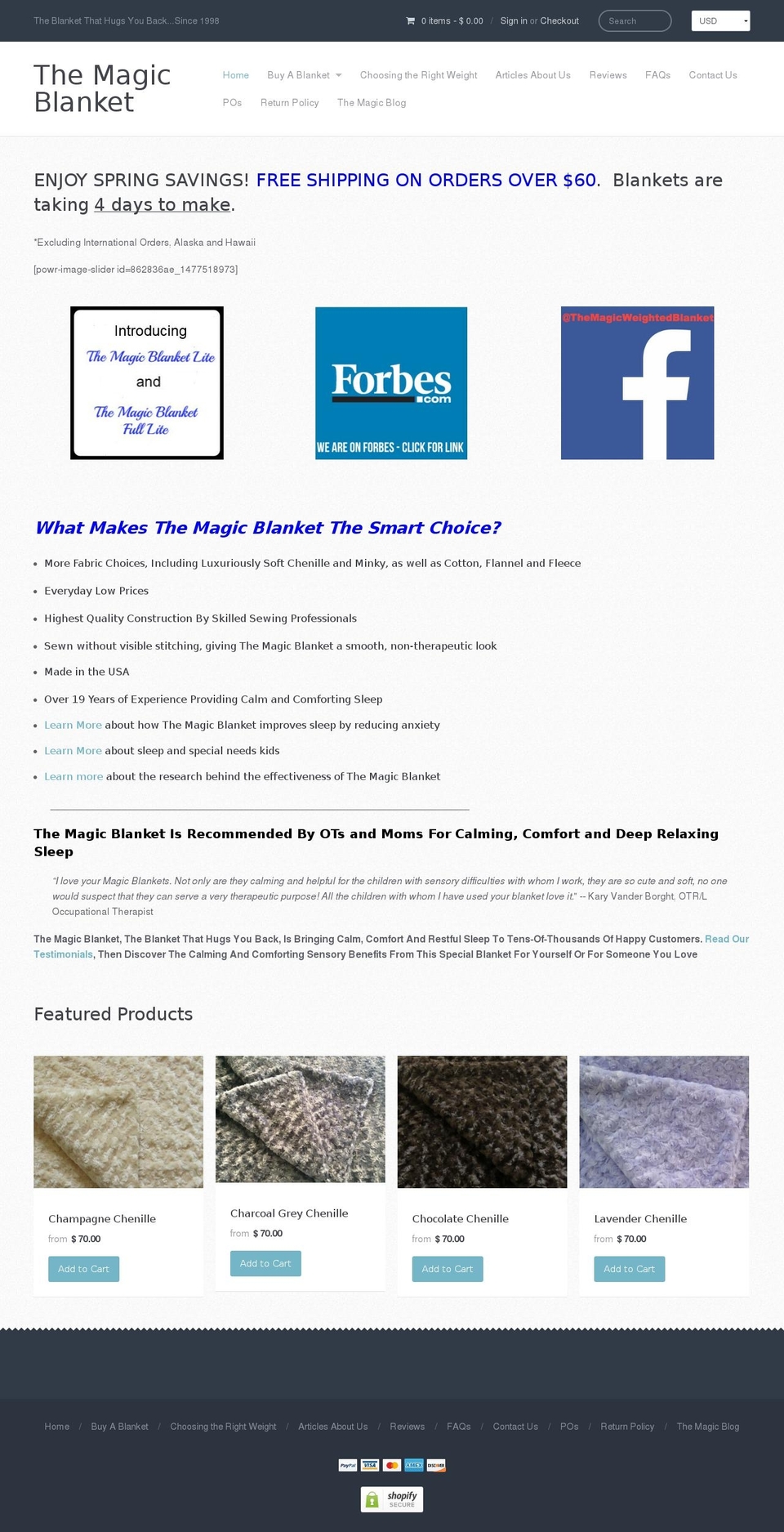 magicweightedblanket.com shopify website screenshot