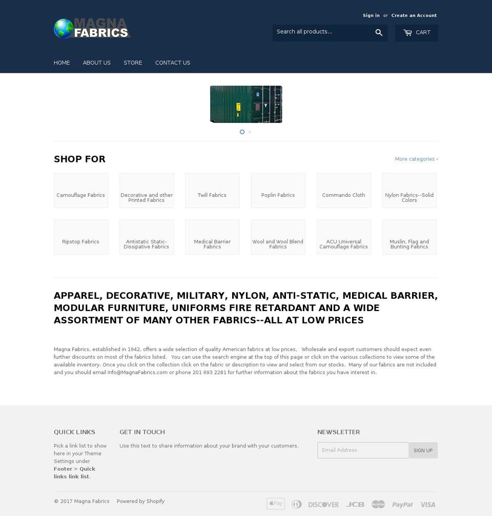 magnafabrics.com shopify website screenshot