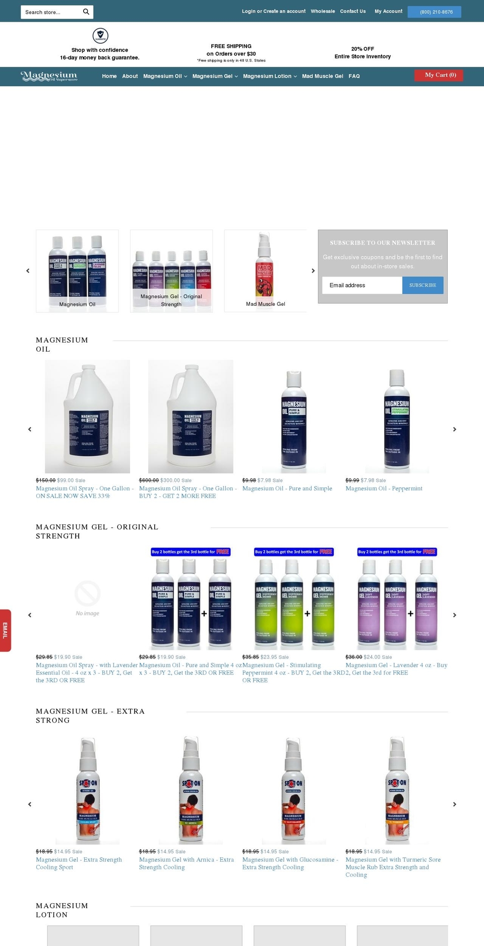 magnesiumoilsuperstore.com — Shopify storefront screenshot
