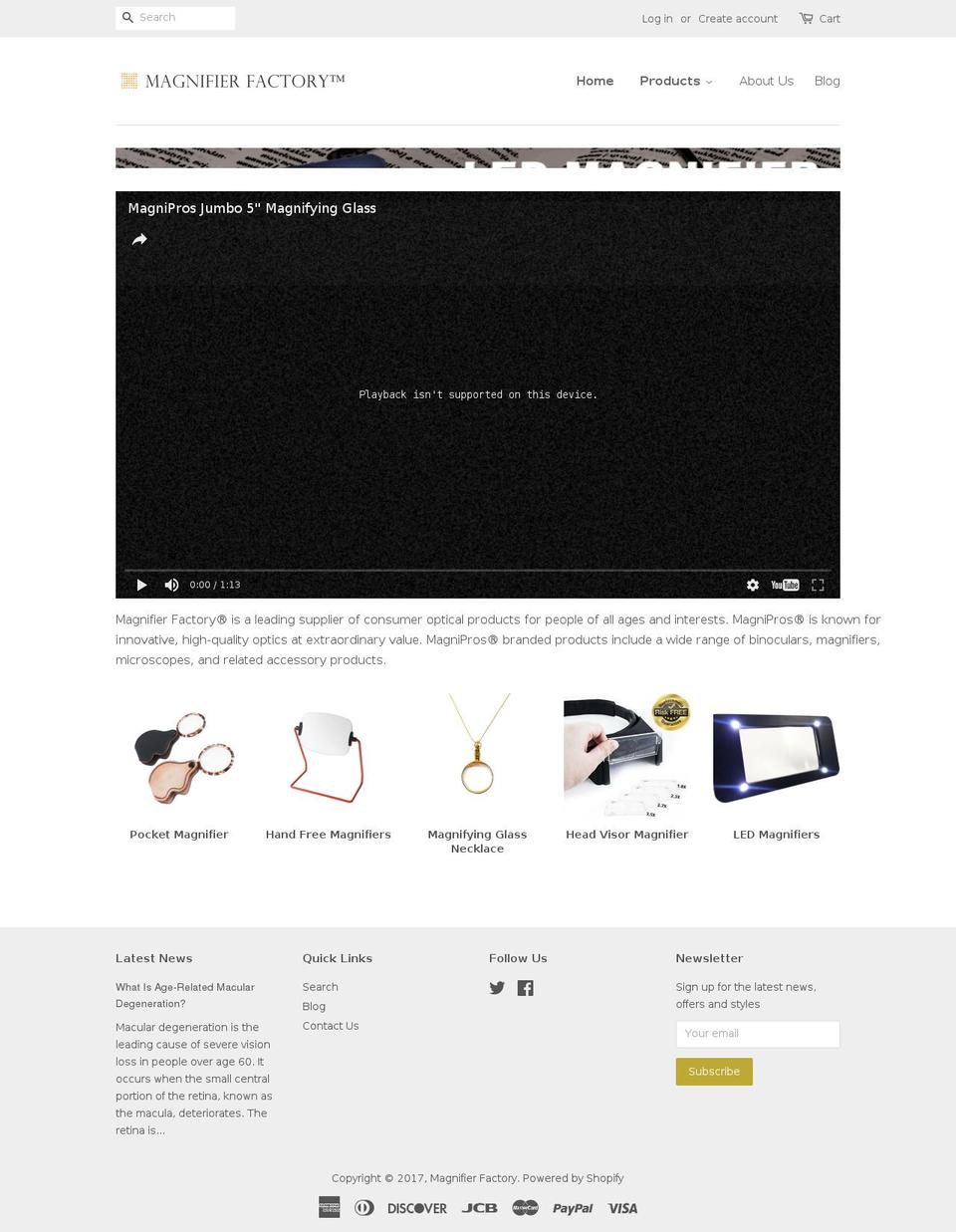 NEW Shopify theme site example magnifierfactory.com