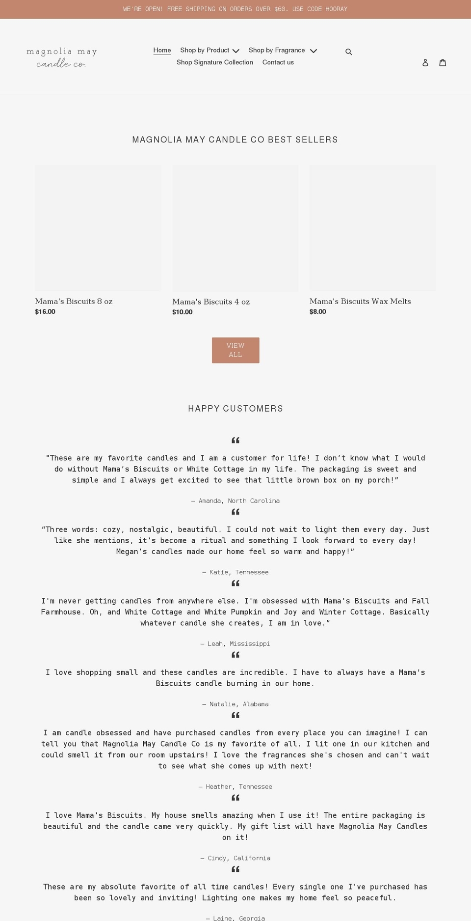 magnoliamaycandleco.com shopify website screenshot